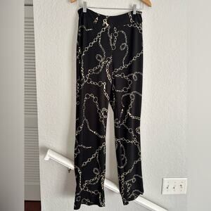 Harve Benard Black Gold Chain Palazzo Pants Stretchy Mobwife Equestrian Y2K Glam